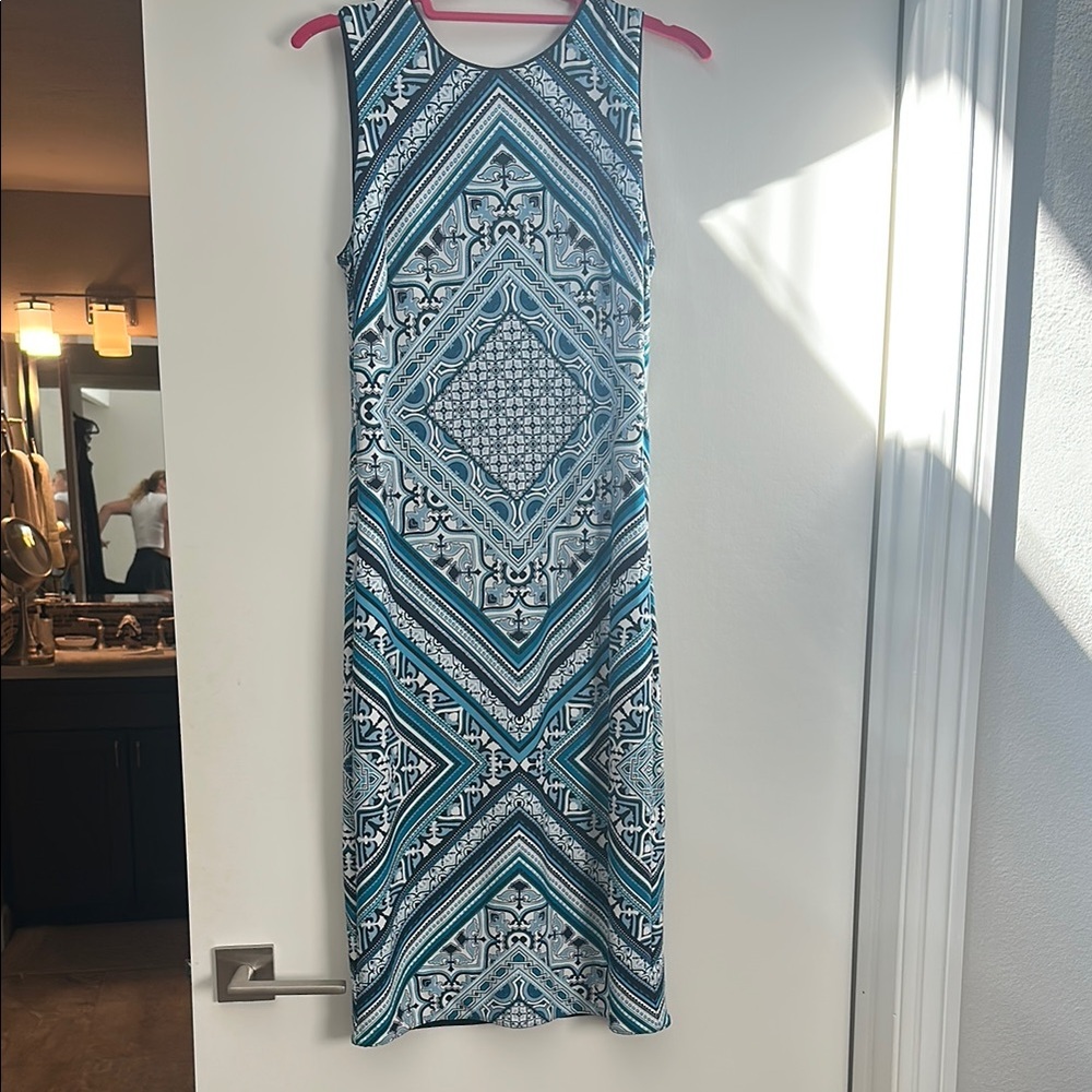 Geometric Blue and Black Sleeveless Dress reversible